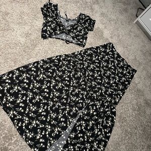 Two piece floral skirt and shirt